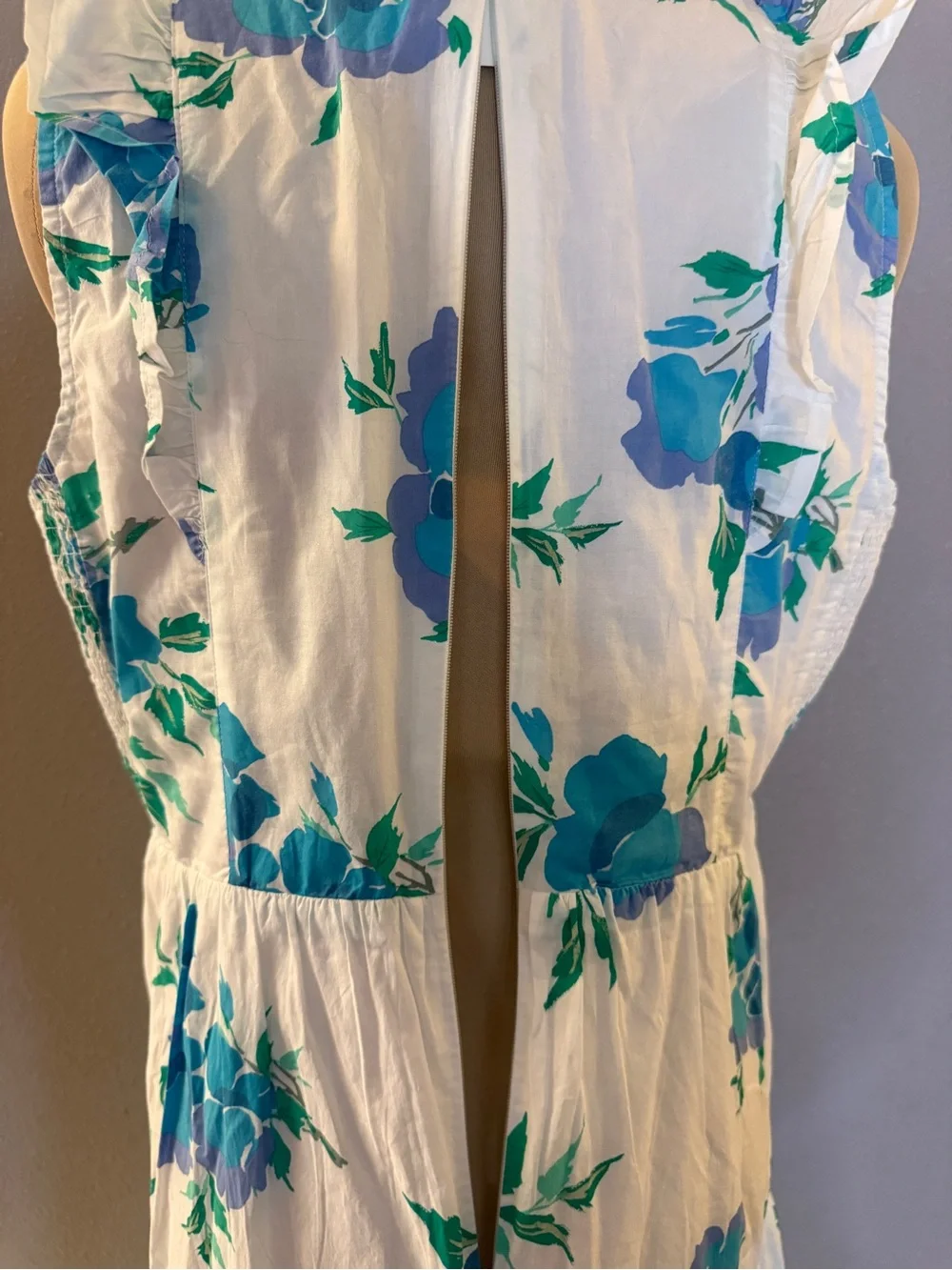 J Crew Sleeveless White Floral Midi Zipper Dress Blue Flowers Pockets NWT Sz 14